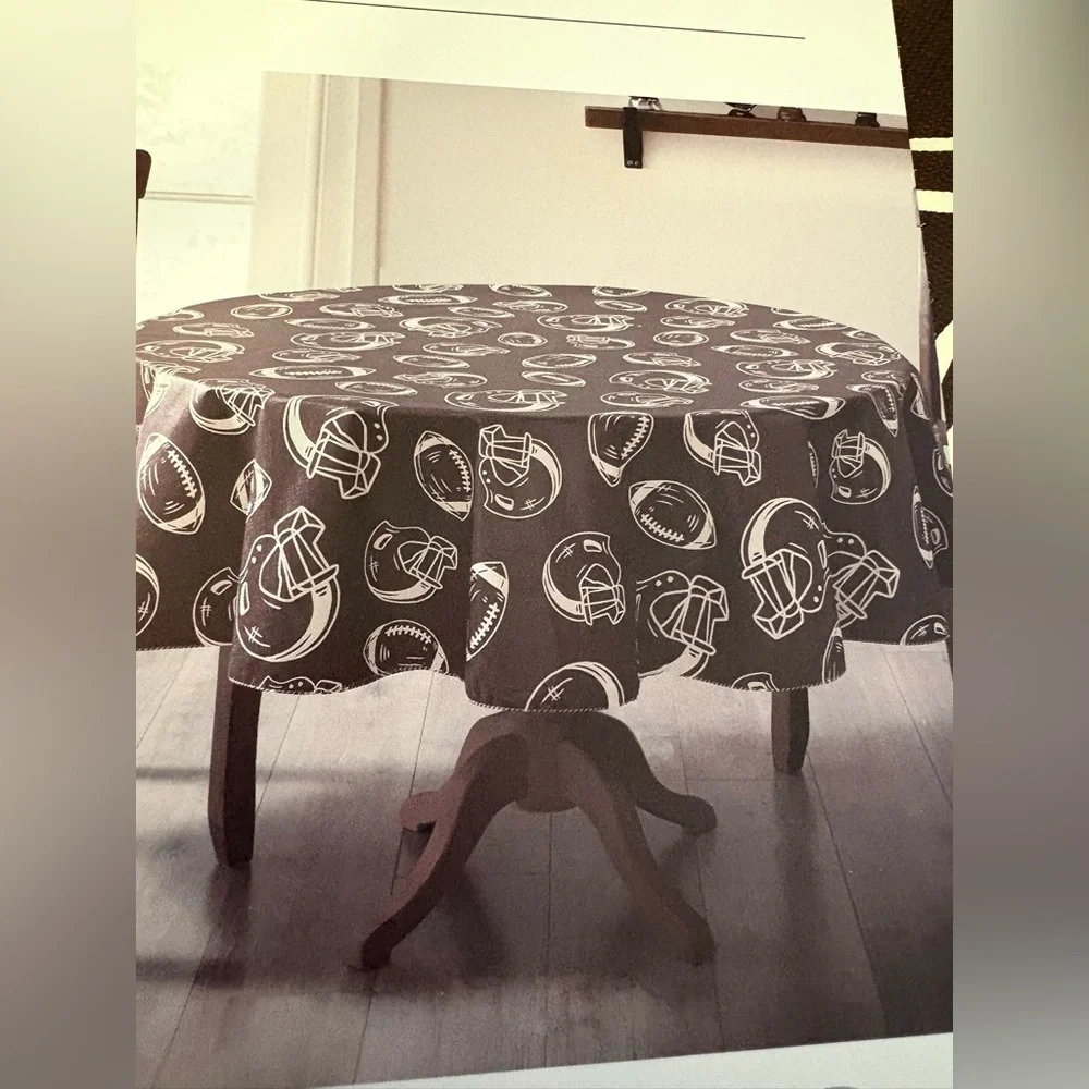 New- Matching Set of 3 Football  Reusable Tablecloths 60x84. 52x70 & 1- 70Round-